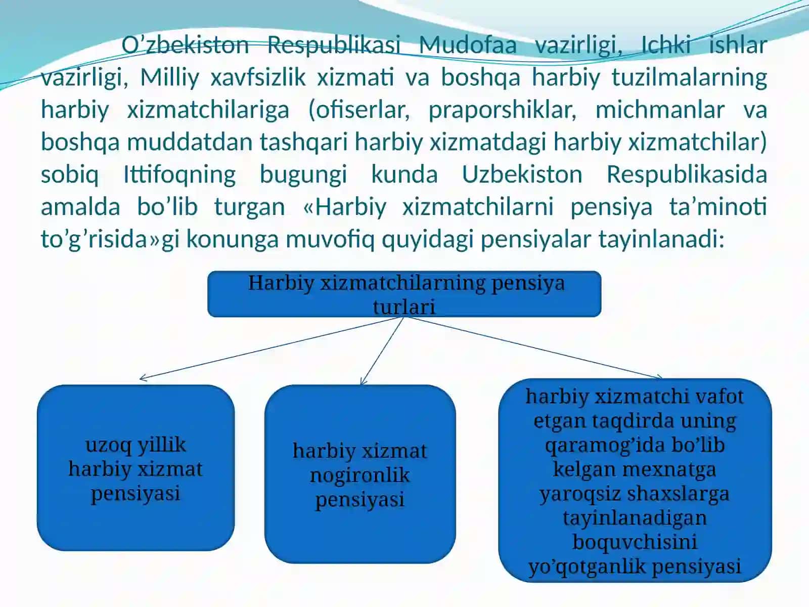 HARBIY XIZMATCHILARGA PENSIYA TAYINLASH VA TO’LASH 2