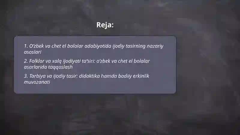 Oʻzbek va chet el bolalar adabiyotida ijodiy tasirning nazariy asoslari 2