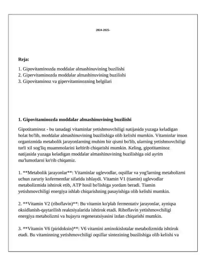 Gipovitaminoz va Gipervitaminoz Holatlarda Modda Almashinuvining Buzilishi 2