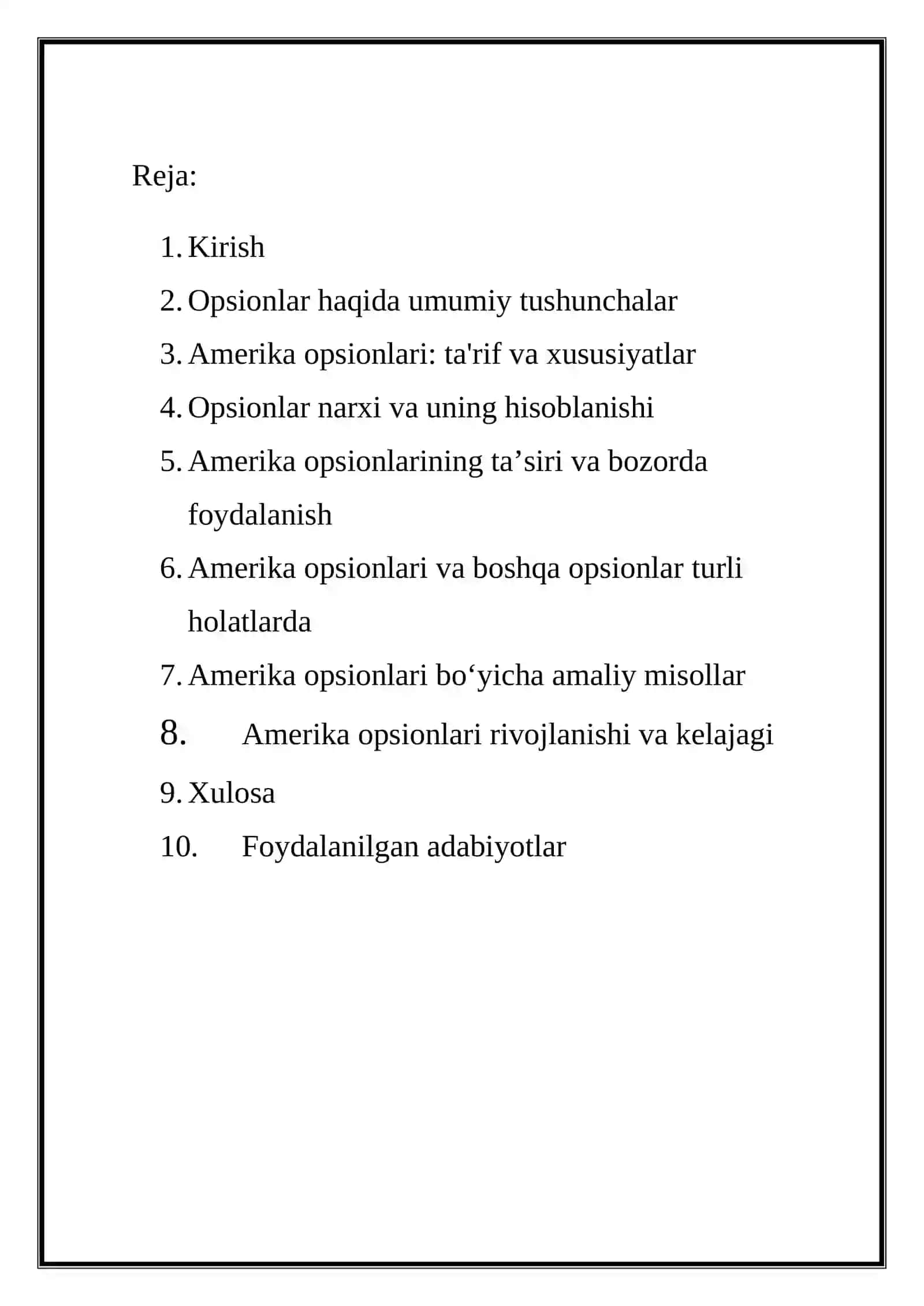 Amerika opsionlari va ularning xususiyatlari 2
