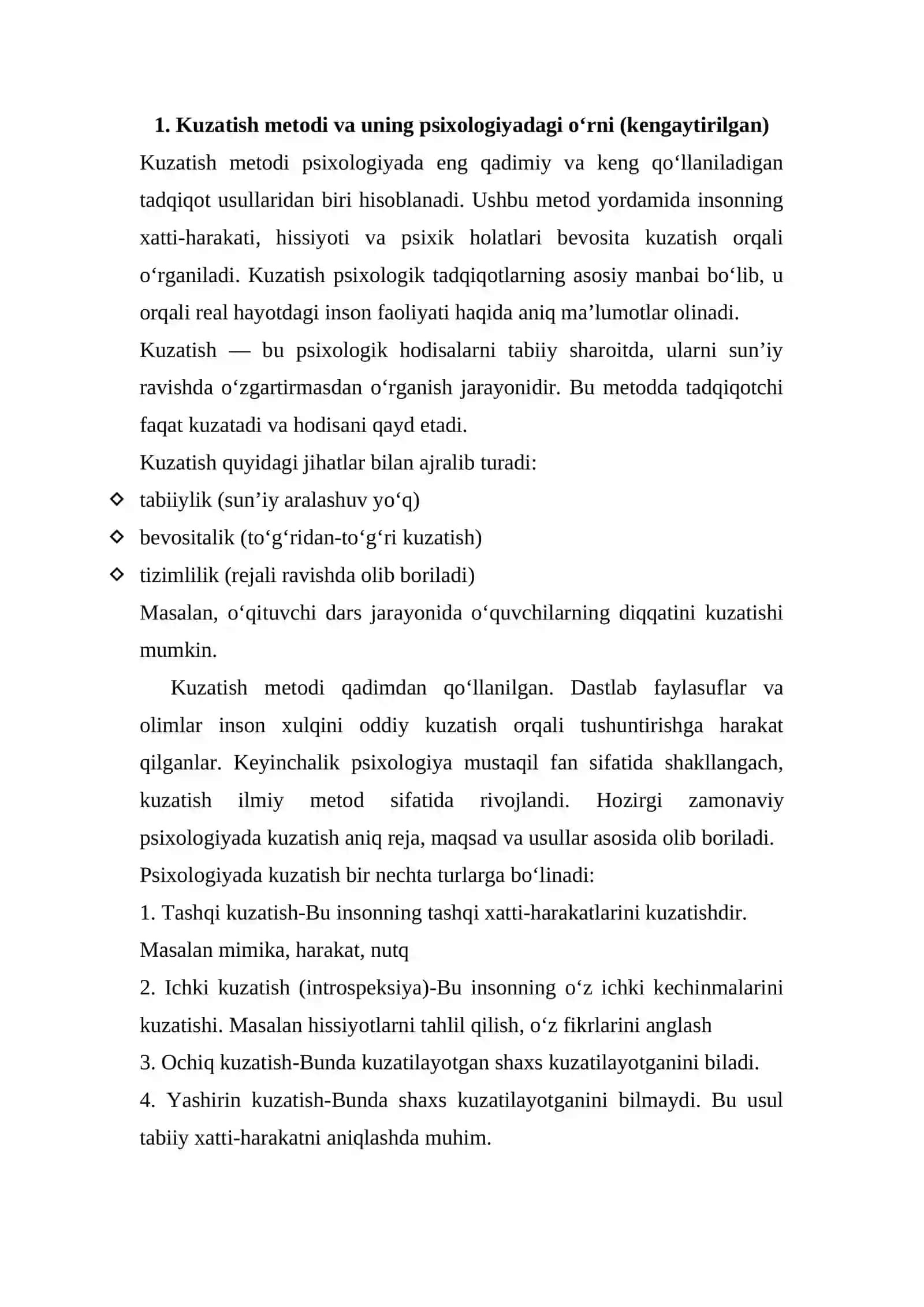 Kuzatish, suhbat va faoliyat mahsulini tahlil qilish — psixologiya metodlari 2