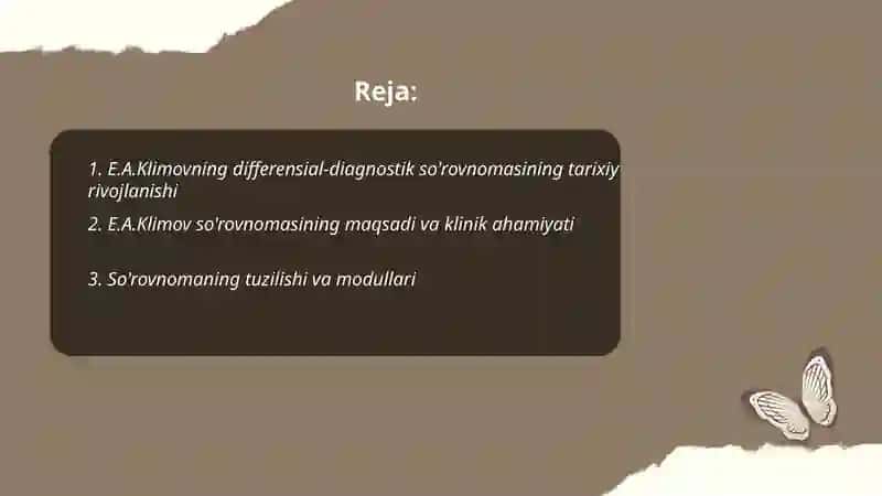 E.A.Klimovning differensial-diagnostik so'rovnomasi 2