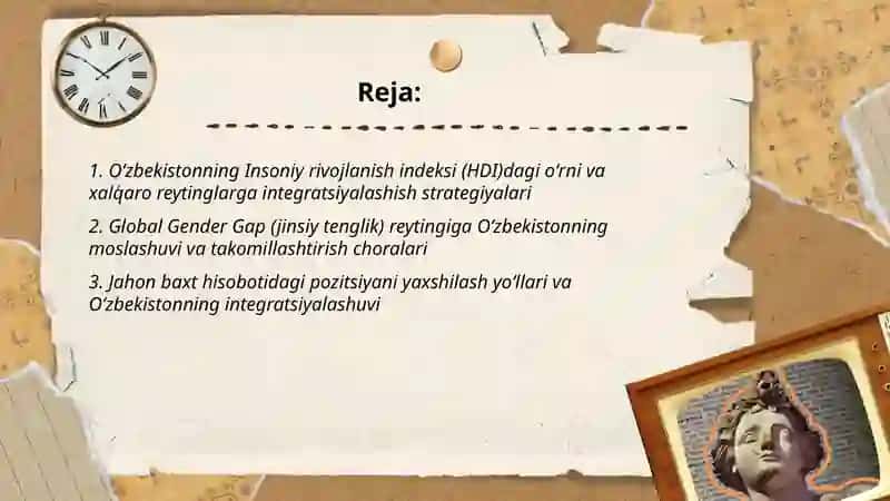Ijtimoiy sohadagi ustuvor xalqaro reytinglar va ularga Oʻzbekistonning integratsiyalashuvi 2