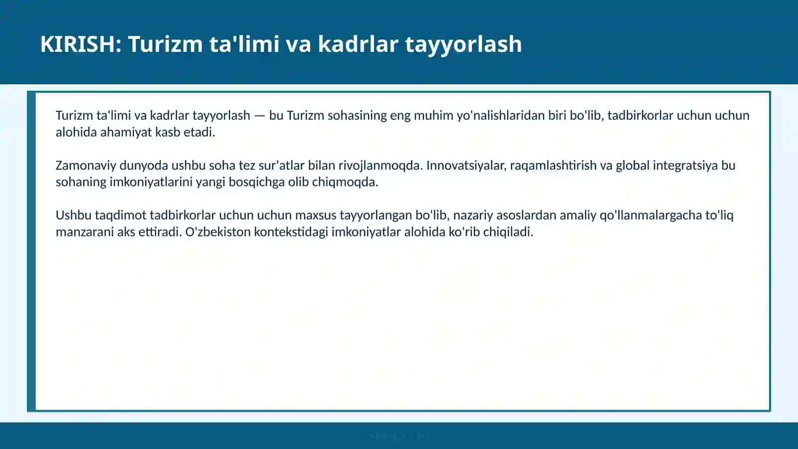 Turizm ta'limi va kadrlar tayyorlash 2
