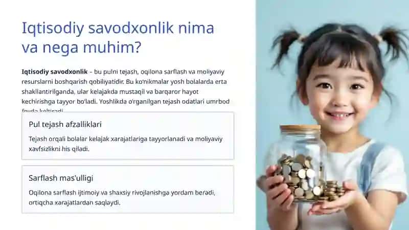 Mavzu:Boshlang‘ich sinf o‘quvchilarida iqtisodiy savodxonlikni shakllantirish: Sinfdan tashqari mashg‘ulotlar 2