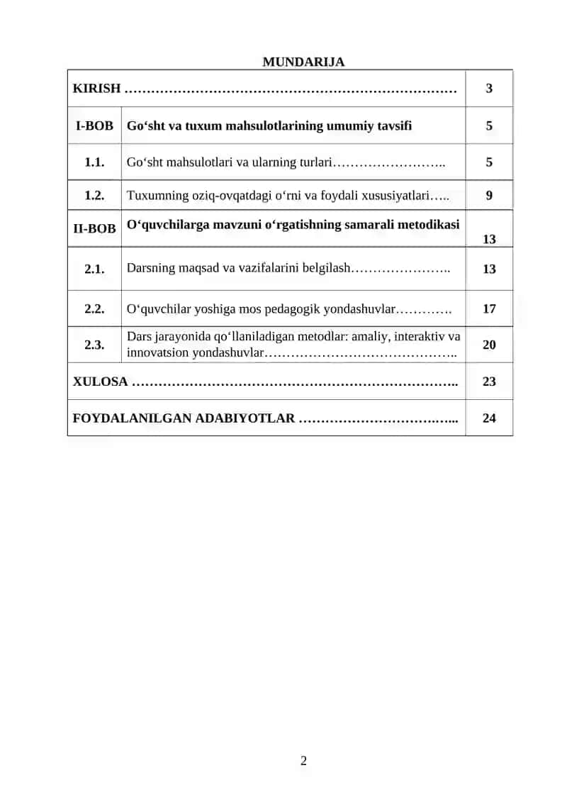 Goʻsht va tuxum mahsulotlarining umumiy tavsifi 2