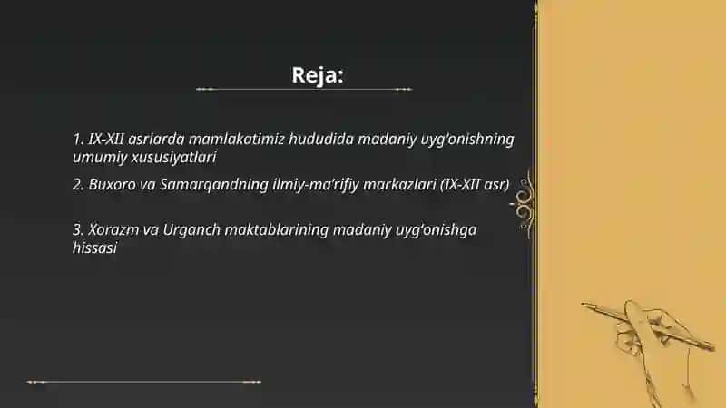 IX-XII asrlarda mamlakatimiz hududida roʻy bergan madaniy uygʻonish (Renessans) 2