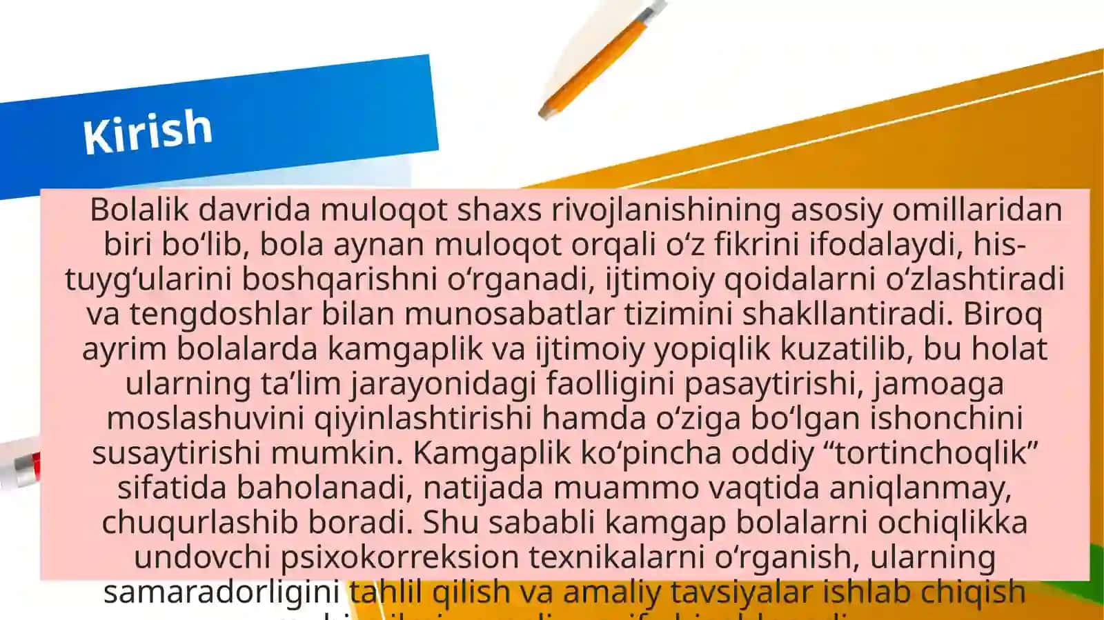 Kamgap bolalarni ochiqlikka undovchi psixokorreksion texnikalar 2