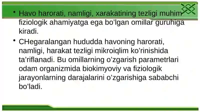 Mikroiqlimni o'rganish 2