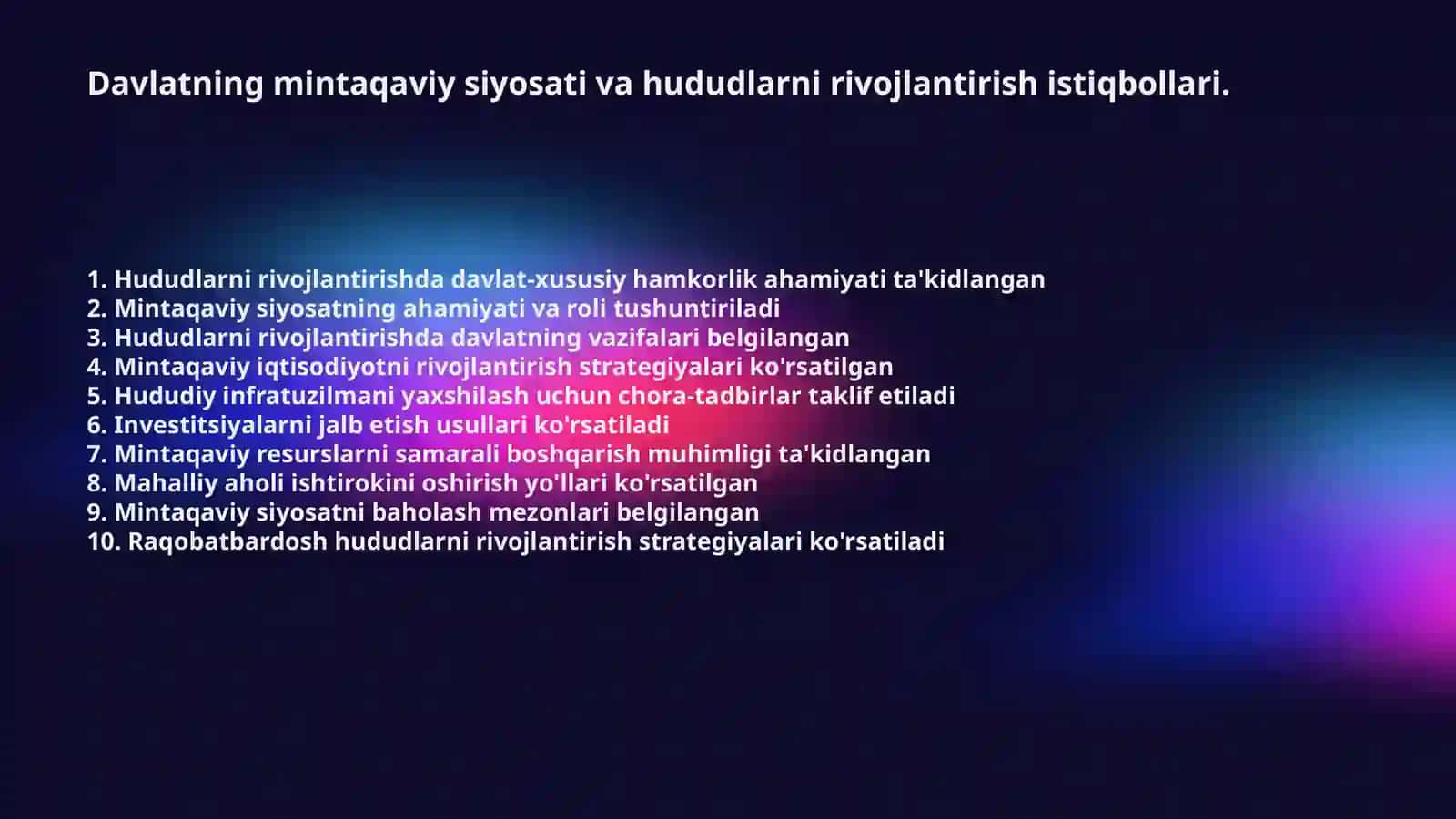 Davlatning mintaqaviy siyosati va hududlarni rivojlantirish istiqbollari 2