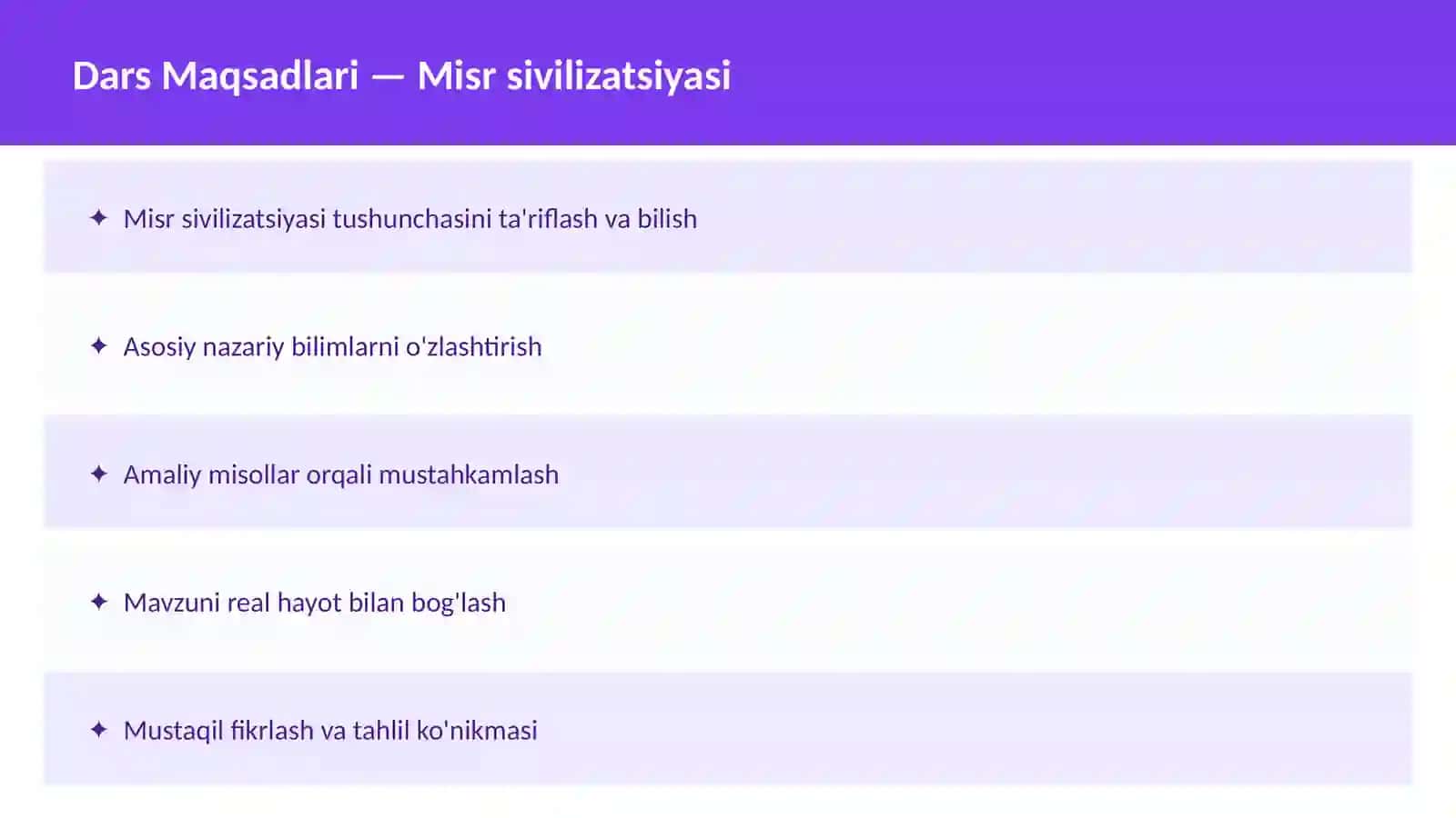 Qadimgi Sharq O'qituvchilar va talabalar uchun dars ishlanma 2