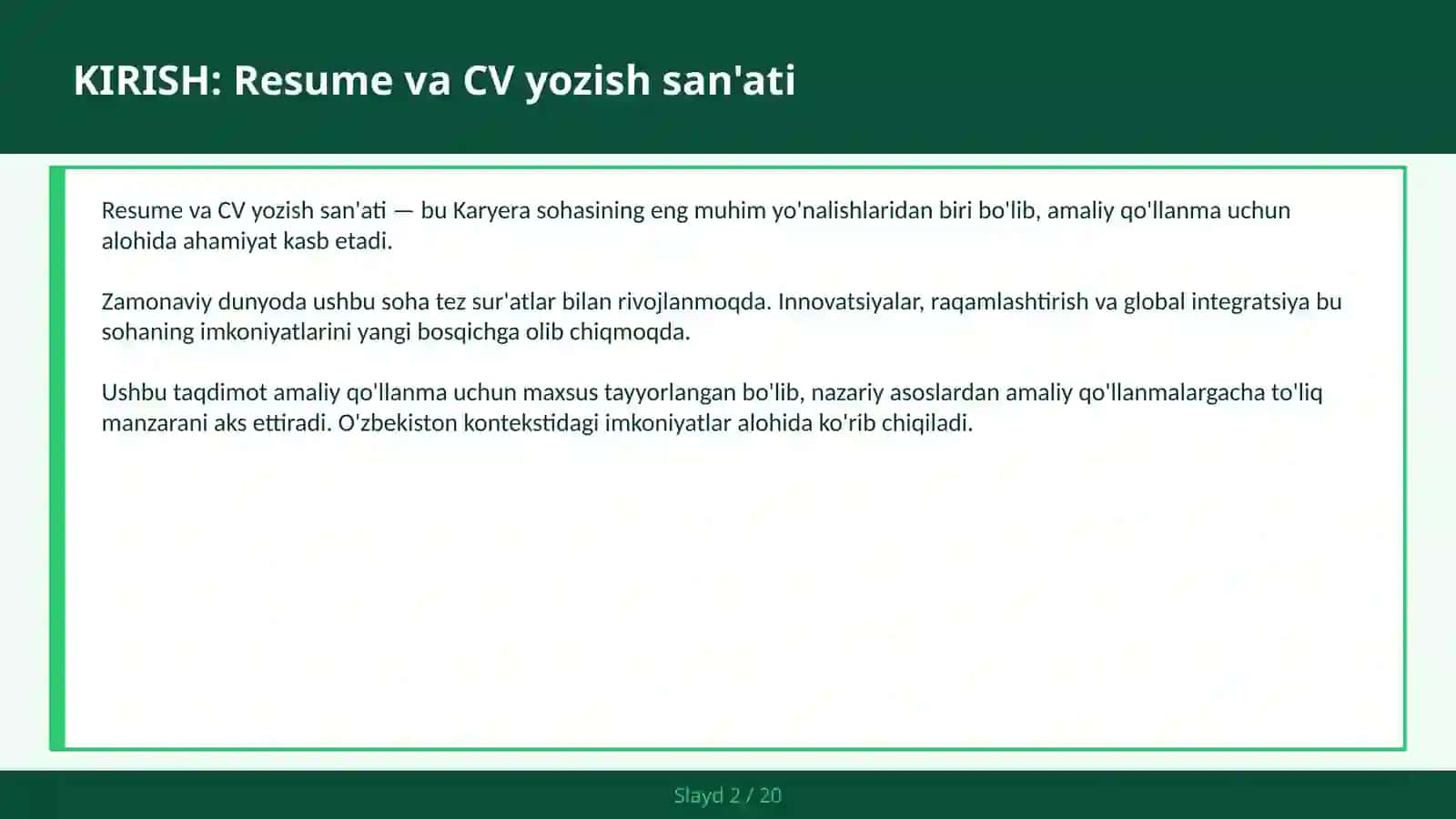 Resume va CV yozish san'ati 2
