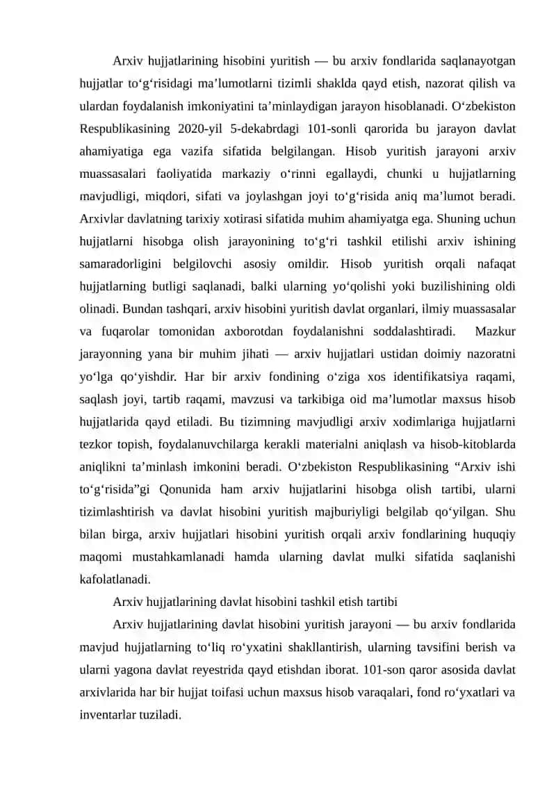 Arxivda arxiv hujjatlarining hisobini tashkil etish 2