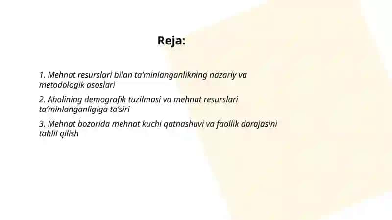 Mehnat resurslari bilan taʼminlanganlik va mehnat unumdorligi tahlili 2