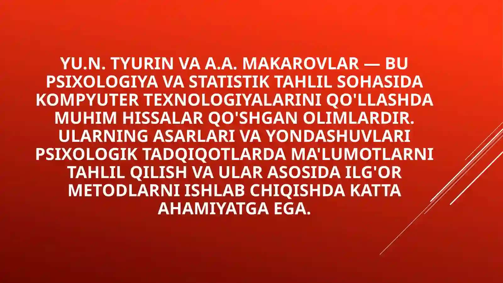 Yu.N.Tyurin va A.A.Makarovlar tomonidan kompyuterda ma'lumotlarni tahlil etish 2