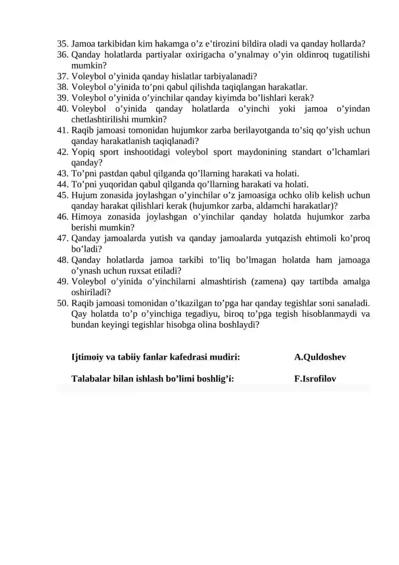 Voleyboldagi asosiy texnikalarni o'qitish 2