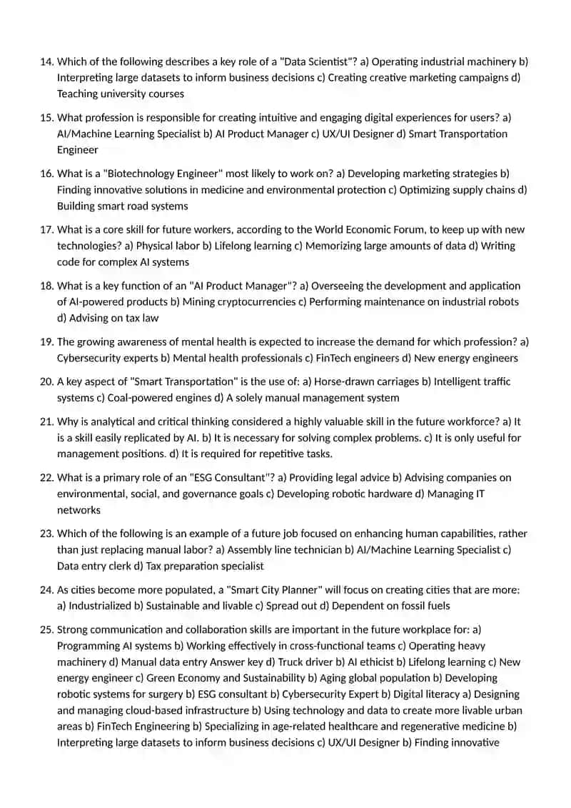 Professions of the Future: 30 Multiple-Choice Questions 2