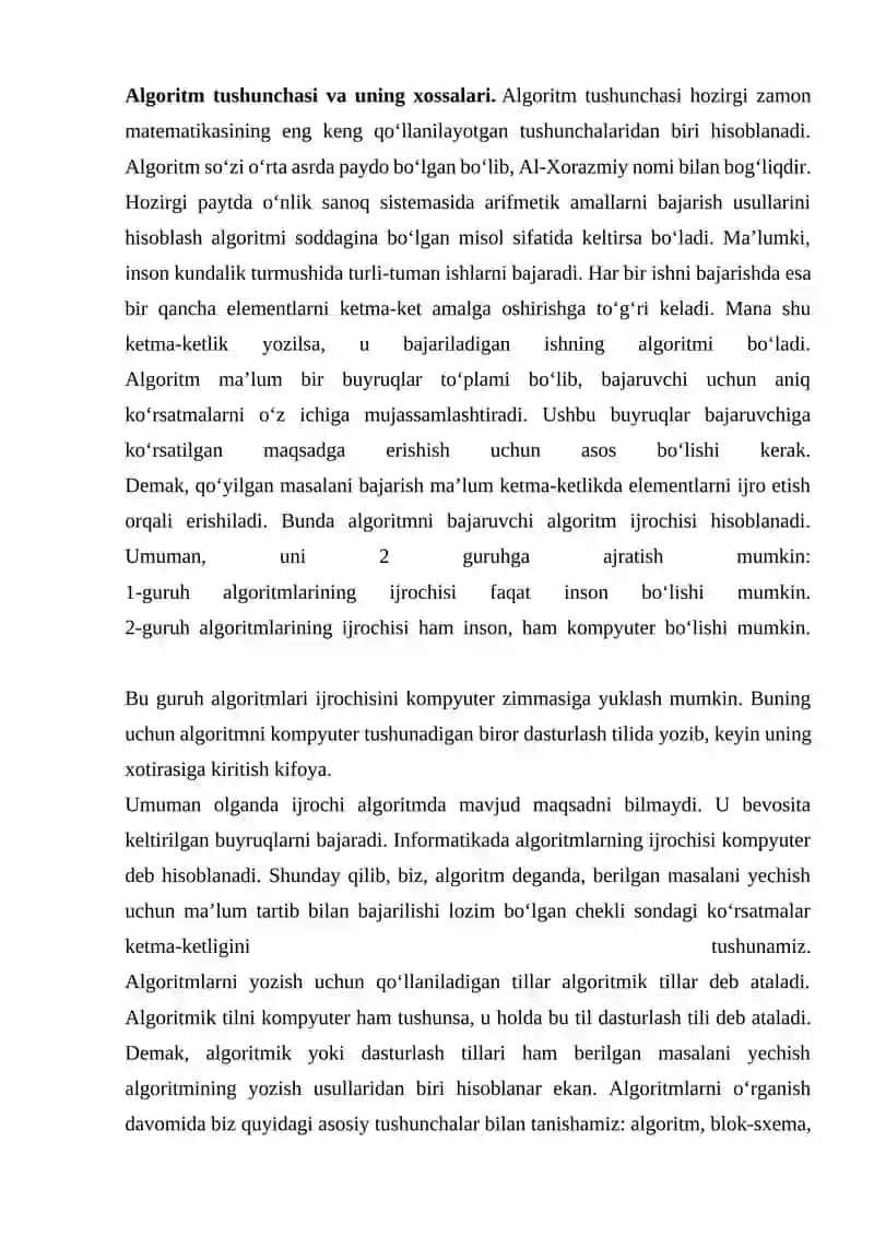 Algoritm tushunchasi va uning xossalari 2