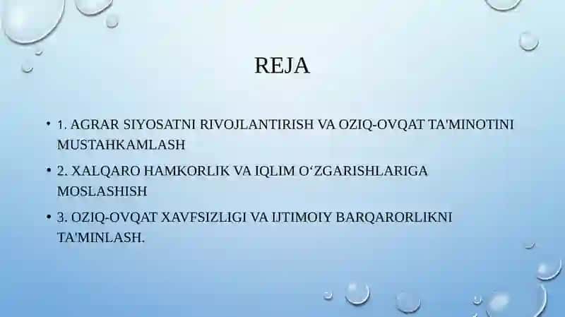Agrarsiyosat, oziq-ovqat ta'minoti va xavfsizligi muammolari 2