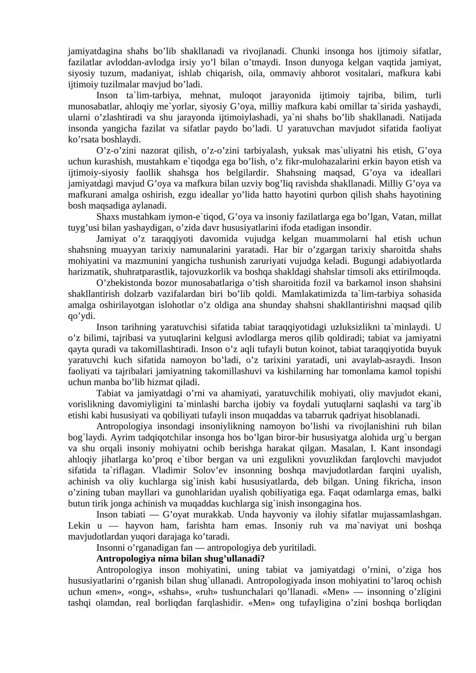 Tarix falsafasi. Falsafiy antropologiya 2