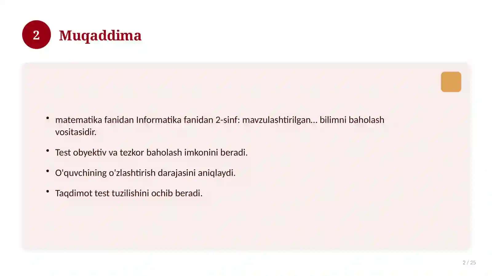 Informatika fanidan 2-sinf: mavzulashtirilgan nazorat ishi va tahlil 2