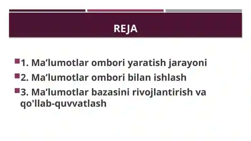 Sohalar boʻyicha maʼlumotlar omborini yaratish va u bilan ishlash 2