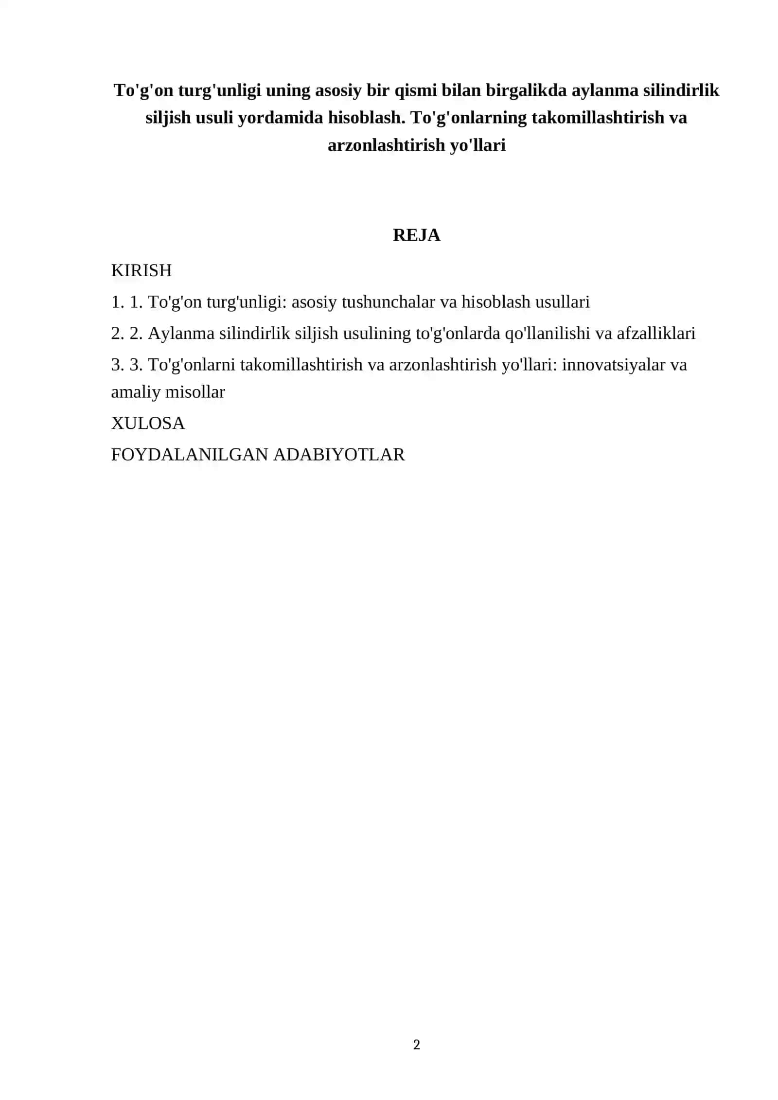To'g'on turg'unligi uning asosiy bir qismi bilan birgalikda aylanma silindirlik siljish usuli yordamida hisoblash. To'g'onlarning takomillashtirish va arzonlashtirish yo'llari 2