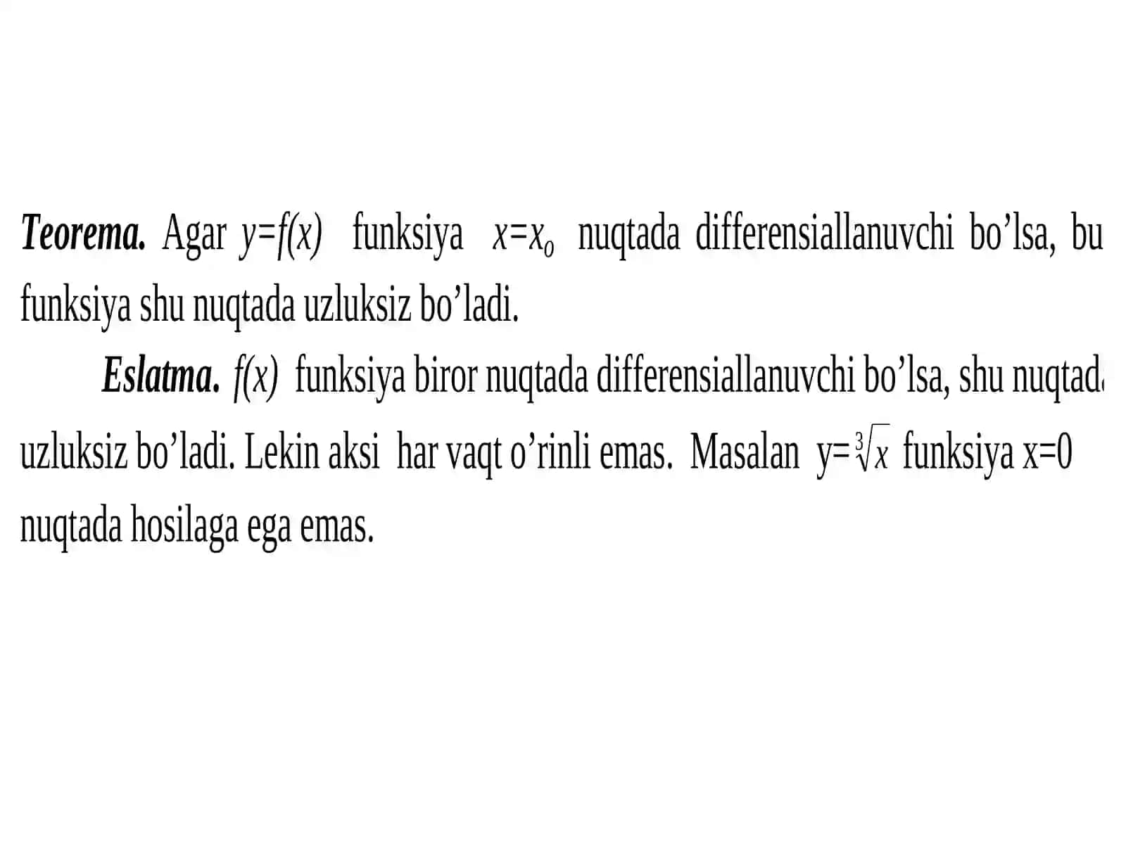 Funksiya differensiali va defferensial hisobning asosiy teoremalari 2