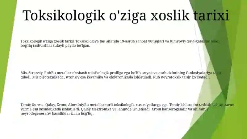 Metallar va Kimyoviy Elementlar Taksikologiyasi 2