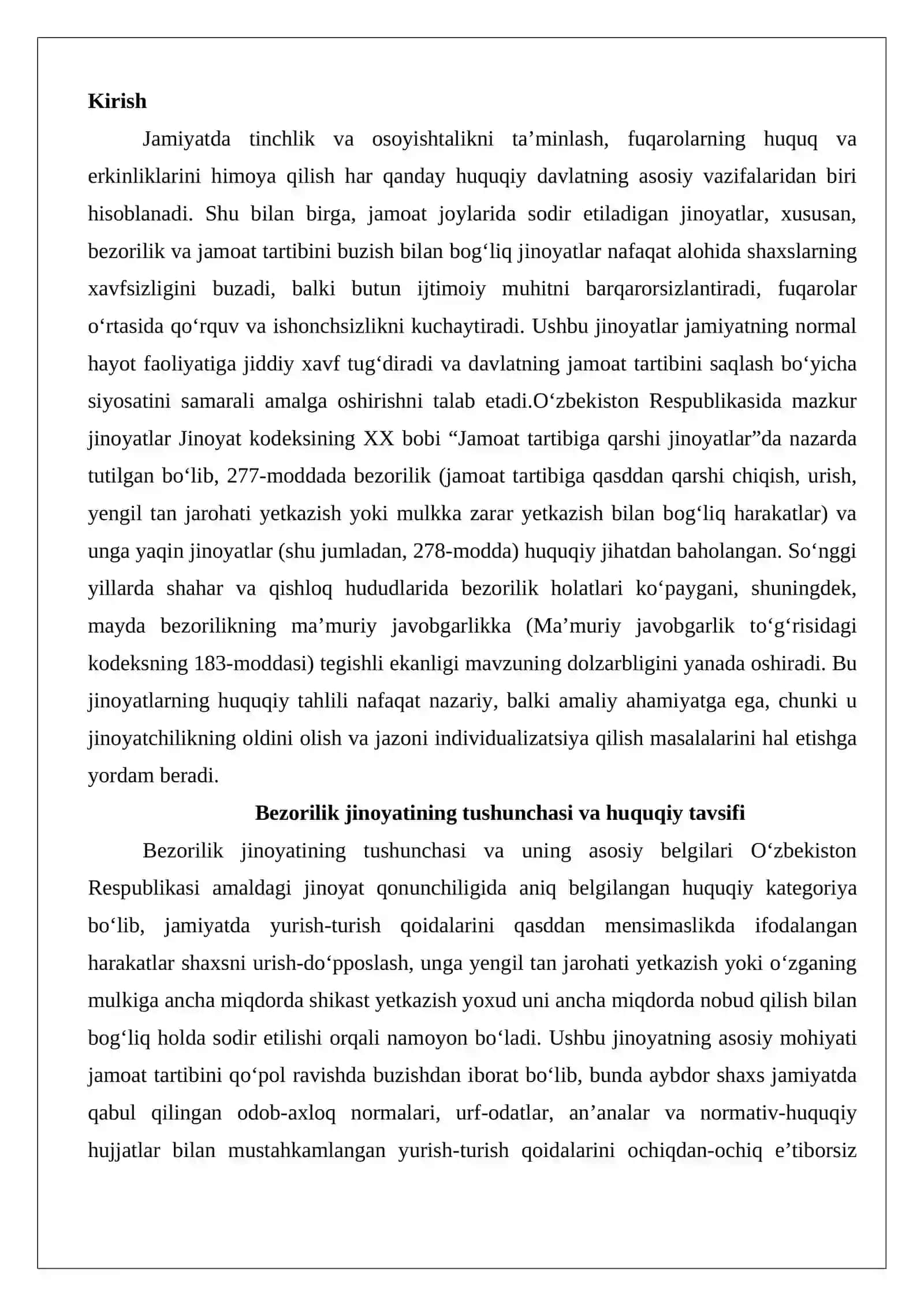 Bezorilik va jamoat tartibini buzish jinoyatlari huquqiy tahlili 2