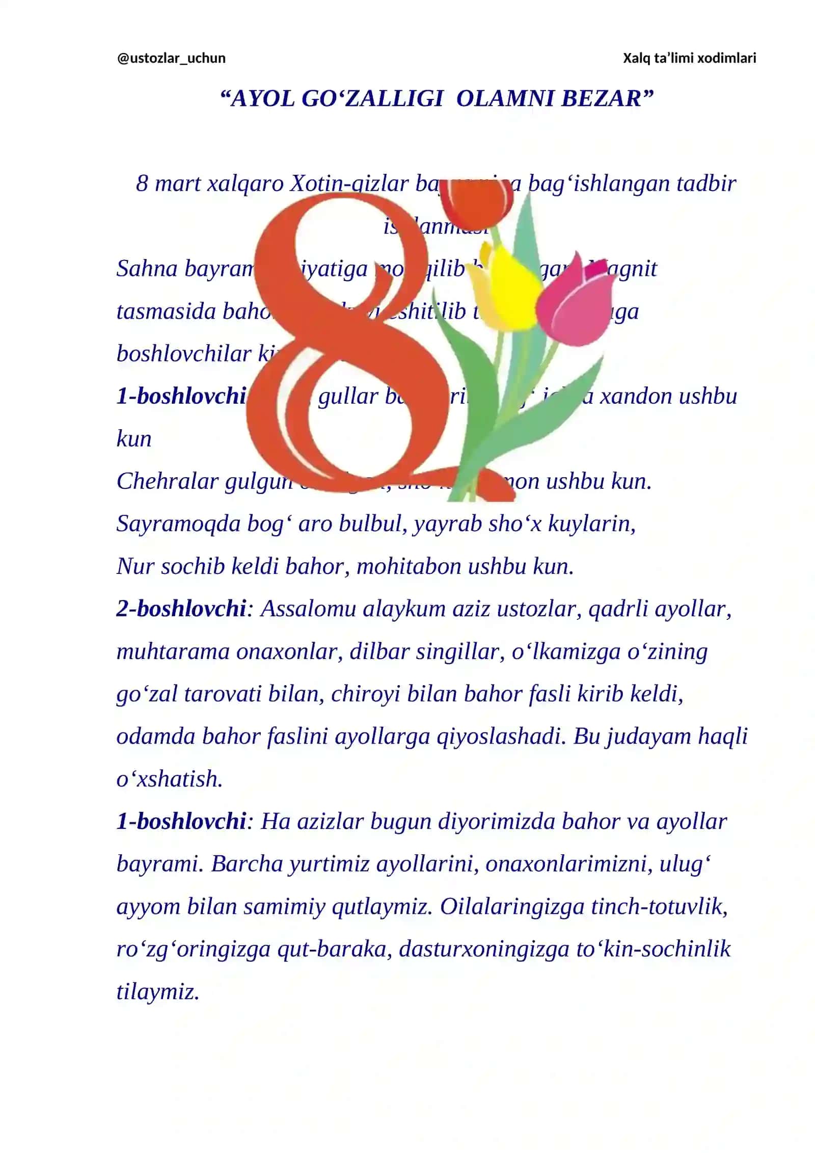 “AYOL GO‘ZALLIGI OLAMNI BEZAR” 2