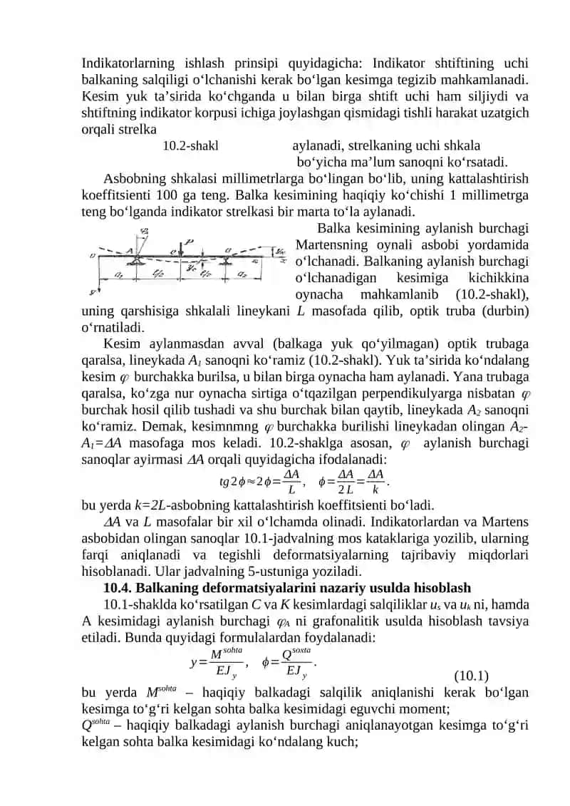 Po‘lat balkaning egilishdagi deformatsiyalarini aniqlash 2