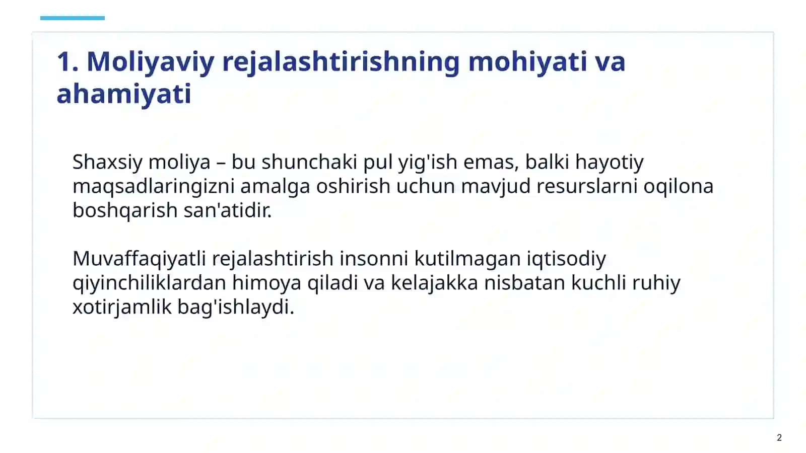 Shaxsiy moliyaviy rejalashtirish 2