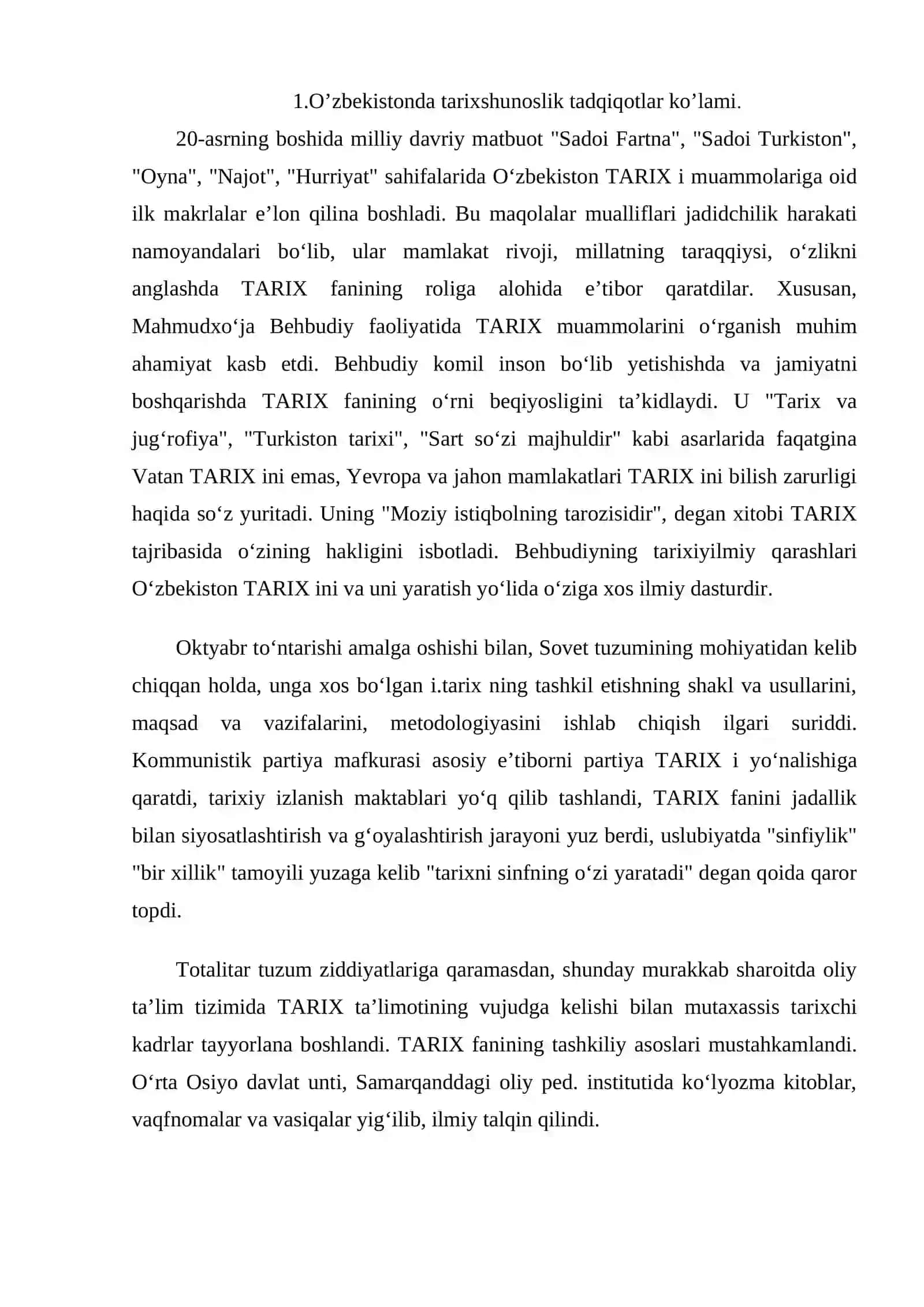 O’ZBEKISTONDA TARIX FANINING ALOHIDA SOHA SIFATIDA RIVOJLANISHI 2