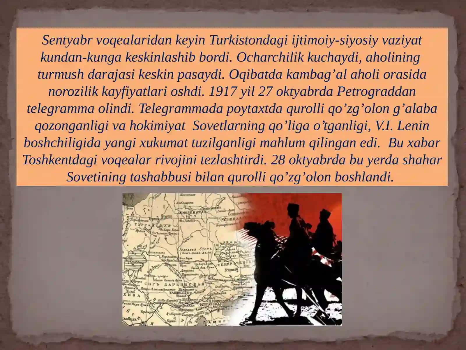 Toshkent shahar ishchi va soldat deputatlari Soveti sentyabr oyda bolsheviklarning inqilobiy rejalarini amalga oshirishga urinishlar 2