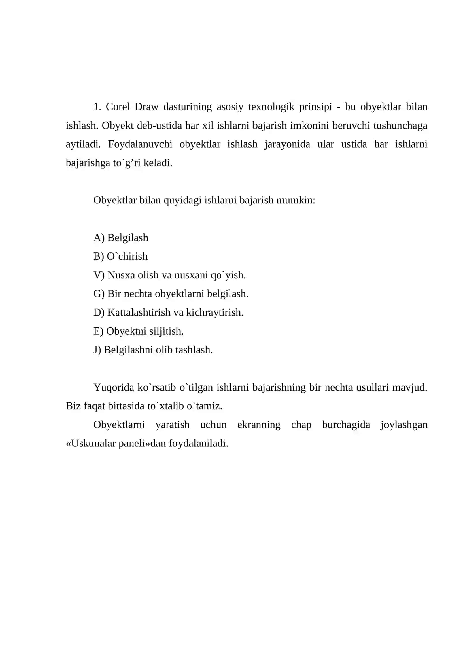 Corel Draw dasturiDA OBYEKTLAR BILAN ISHLASH 2