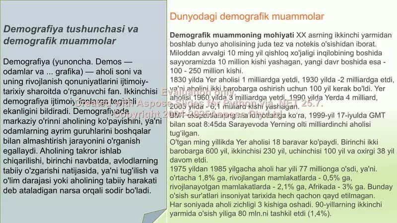 Dunyodagi Demografik Muammolar 2
