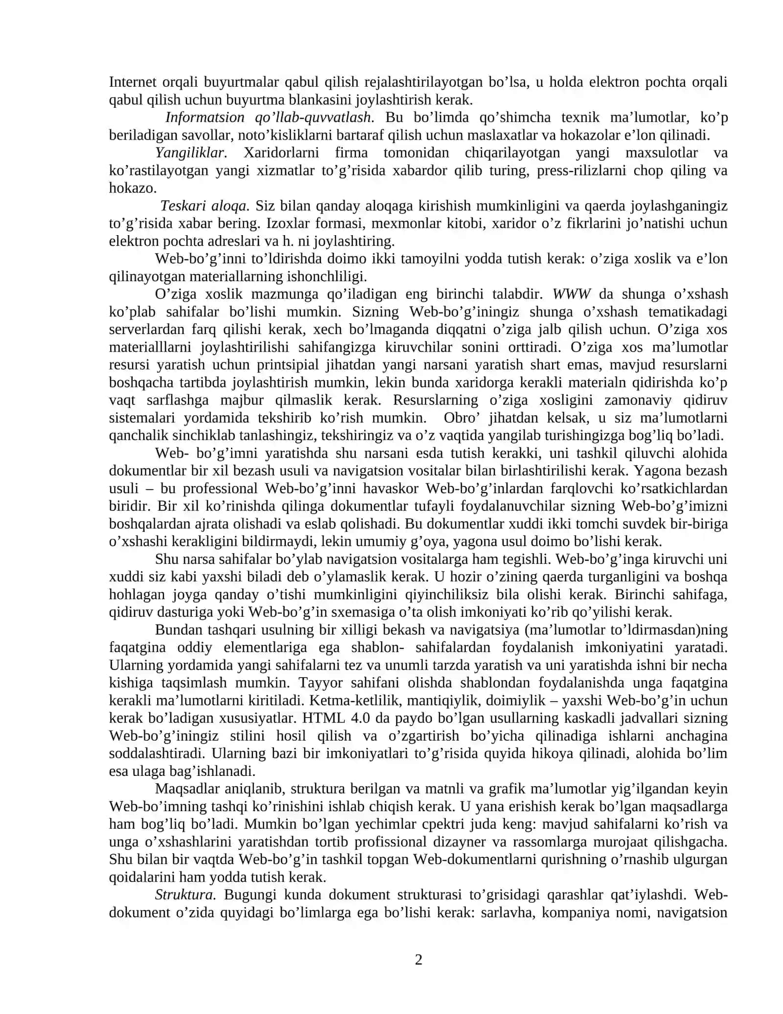 Web sahifalarni yaratish bo’yicha tavsiyalar 2