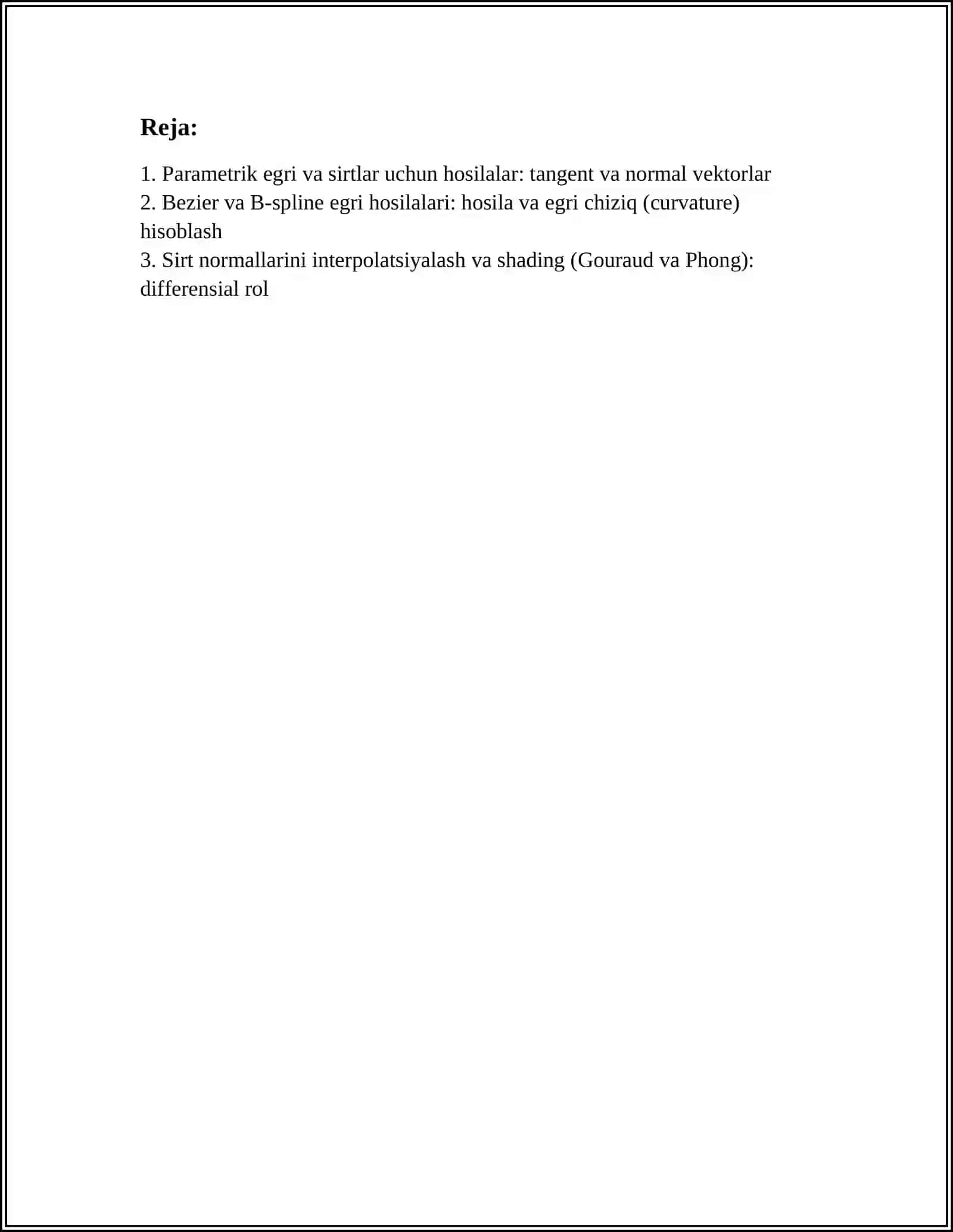 KOMPYUTER GRAFIKASIDA DIFFERNSIAL HISOB TATBIQLARI 2