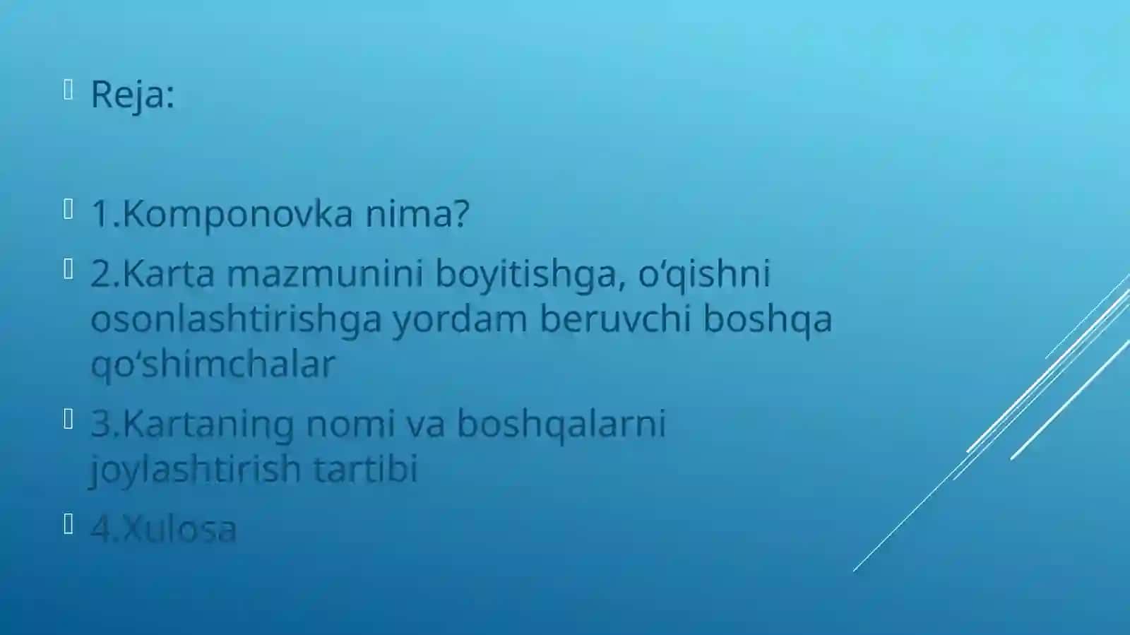 Karta mazmunini boyitishga, o‘qishni osonlashtirishga yordam beruvchi boshqa qo‘shimchalar 2