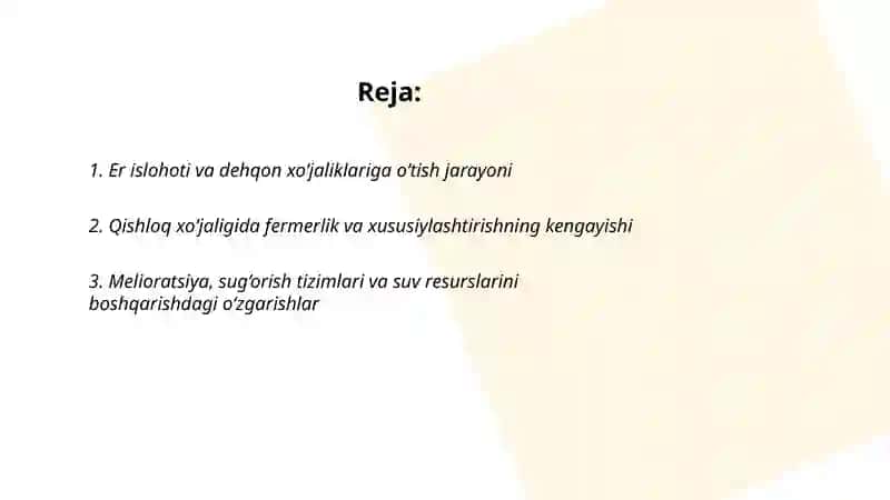 Qishloq xo'jaligi va sanoat sohasidagi o'zgarishlar 2