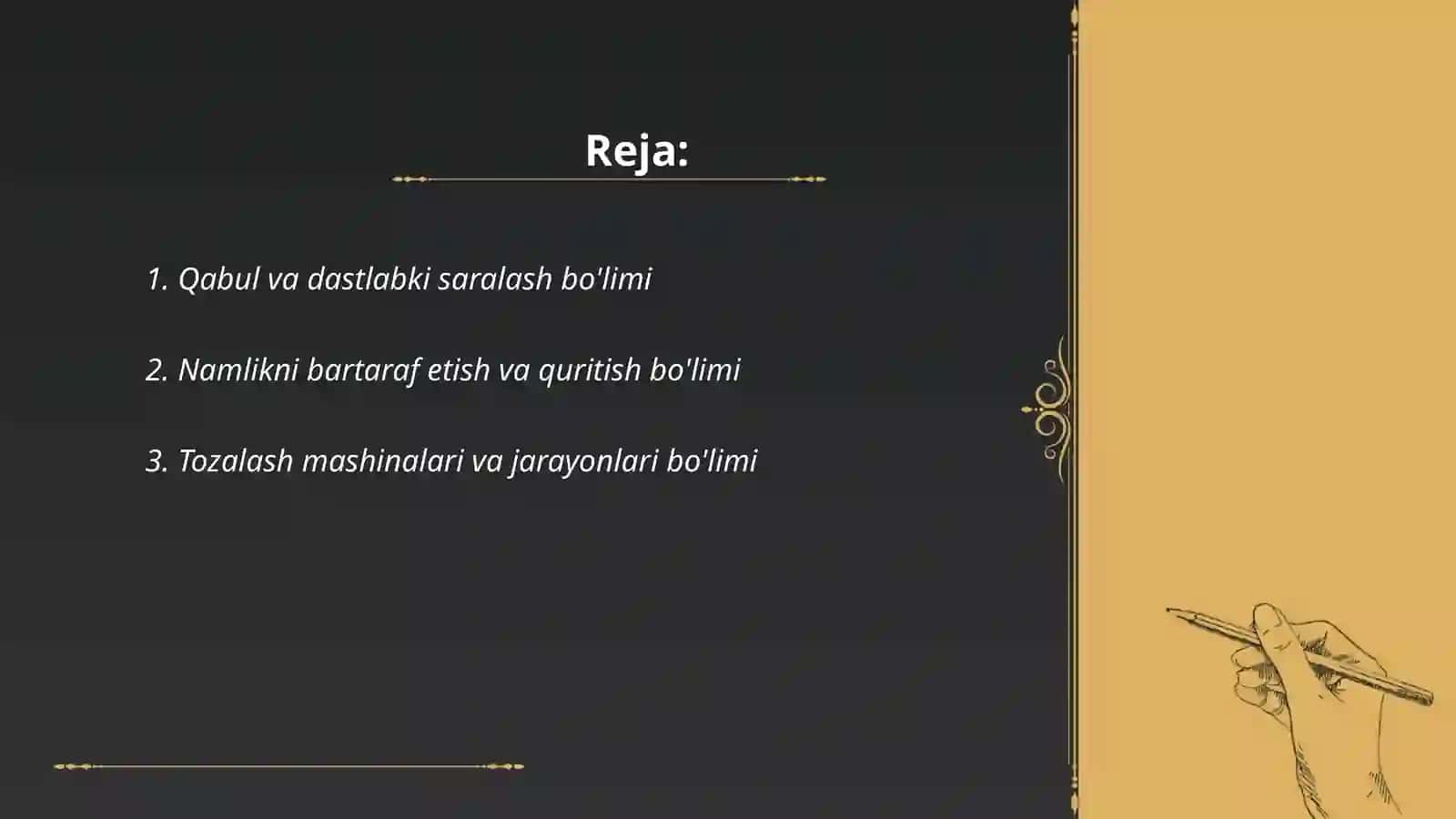 Paxta tozalash korxonalarining ishlab chiqarish boʻlimlari 2