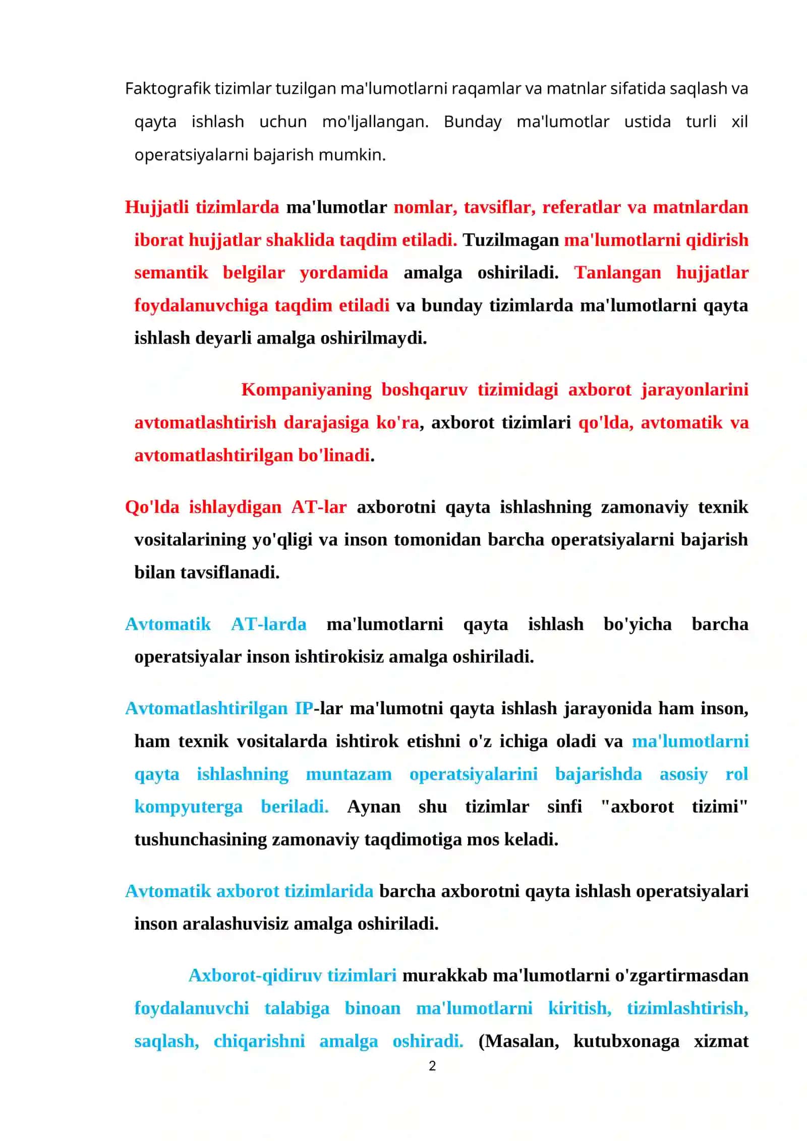 Axborot tizimlarini loyihalash kursi 2