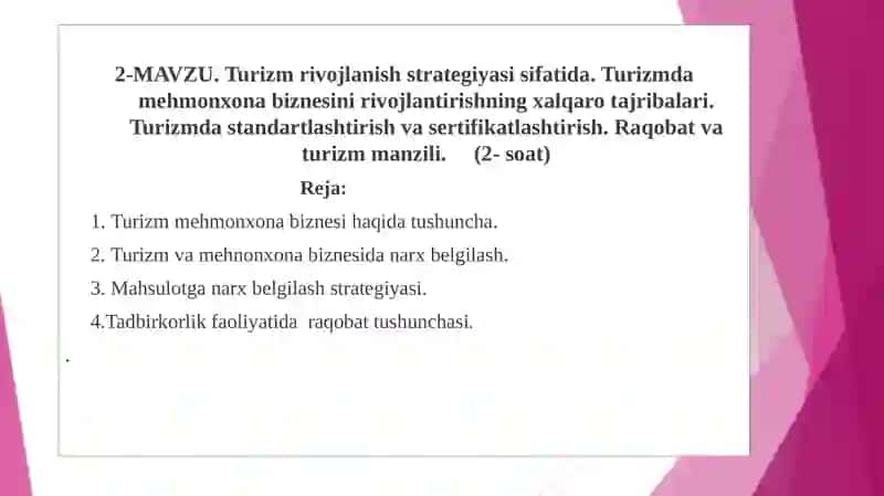 Turizm va Mehmonxona Biznesi 2