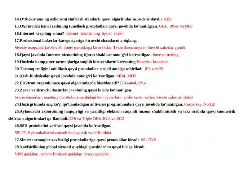 AKT FANIDAN YAKUNIT TEST SAVOLLARI JAVOBLARI BILAN 2