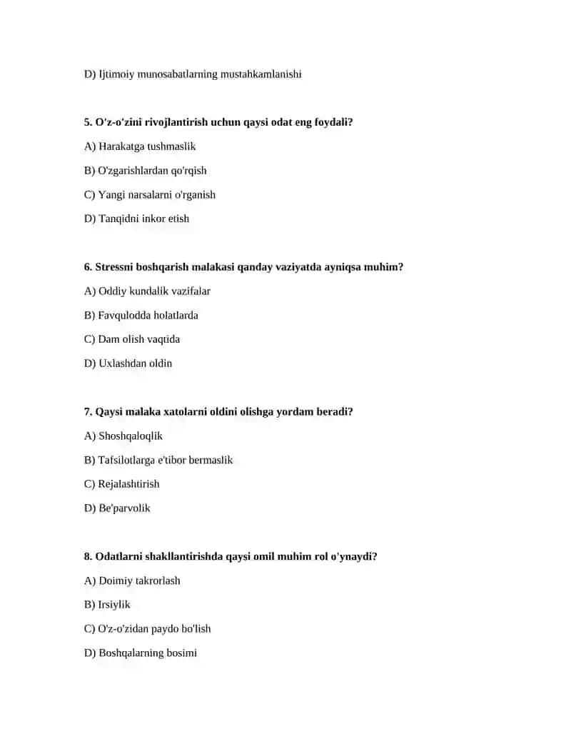 Shaxsning malaka va odatlari 2