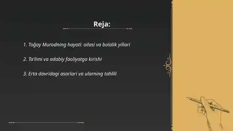 Toğay Murod hayoti va ijodi, asarlarining tahlili 2