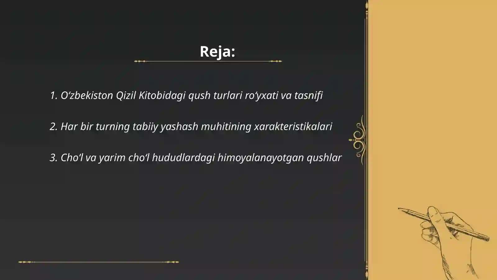 Oʻzbekiston QIZIL KITOBIGA KIRITILGAN qushlar va ularning yashash sharoiti 2