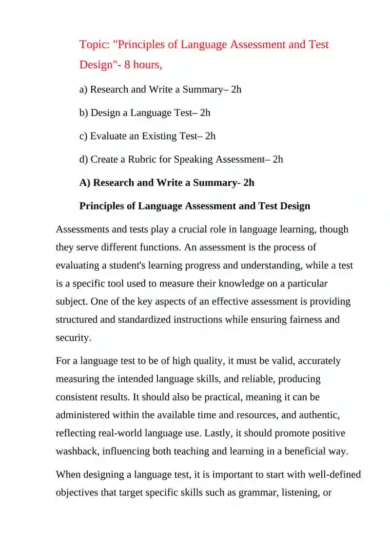 Principles of Language Assessment and Test Design 2
