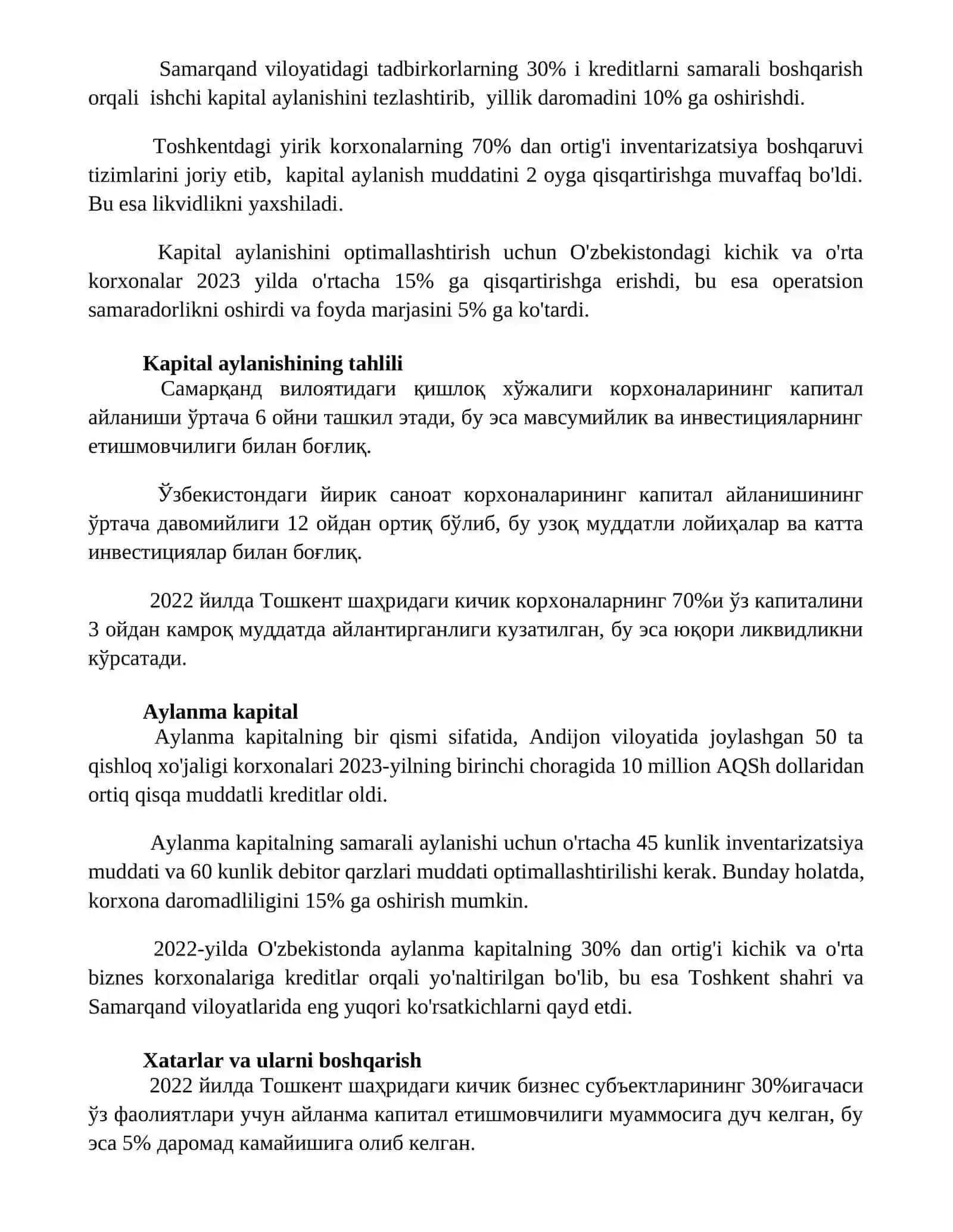 Tadbirkorlik kapitalining aylanishi. Asosiy va aylanma capital 2